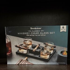 Brookstone Classic Whiskey Cigar Glass Set with Tray